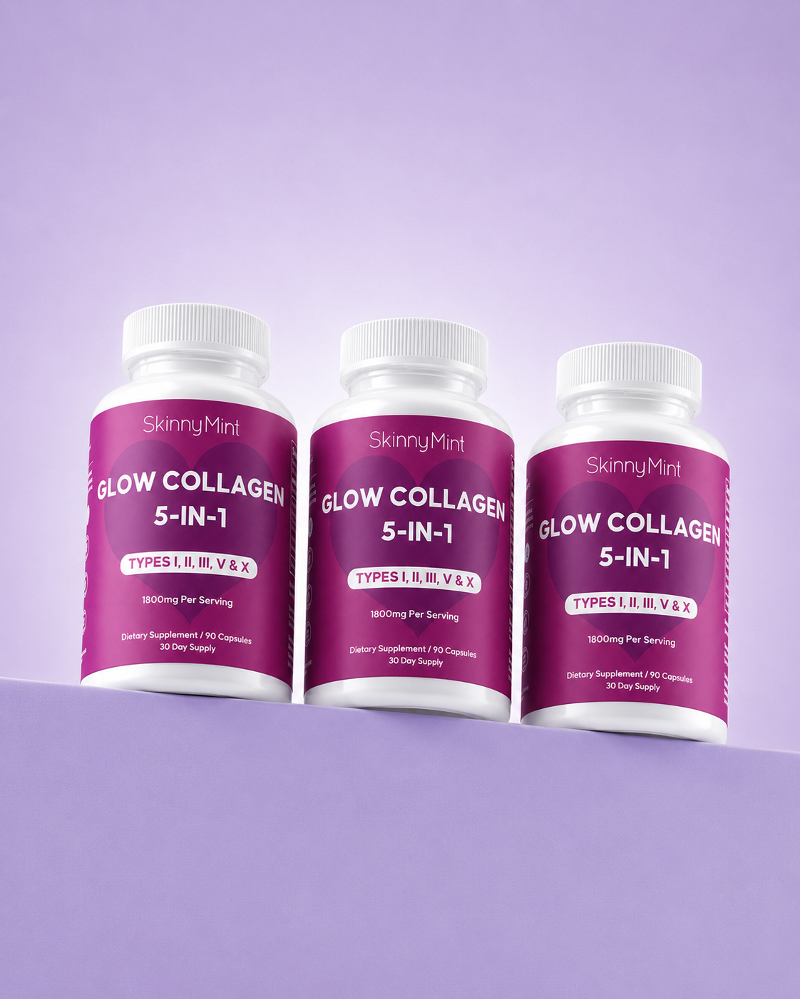 Glow Collagen 5-in-1 supplement bottle label SM-GLWCOL-90