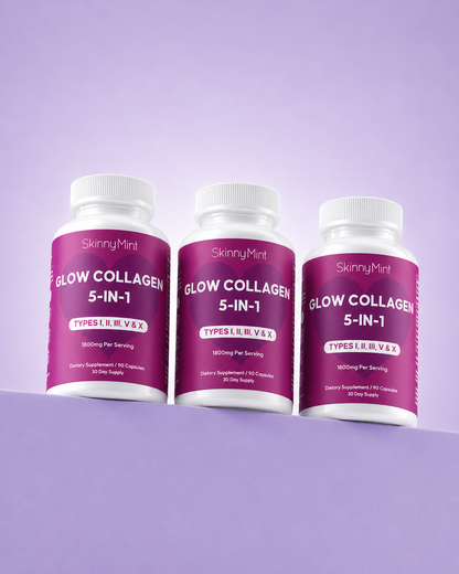 Glow Collagen 5-in-1 supplement bottle label SM-GLWCOL-90